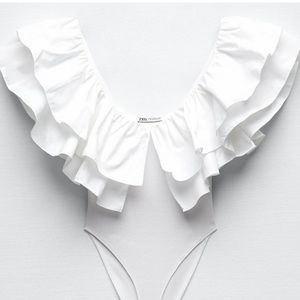 ZARA White Ruffle Poplin Bodysuit NWT